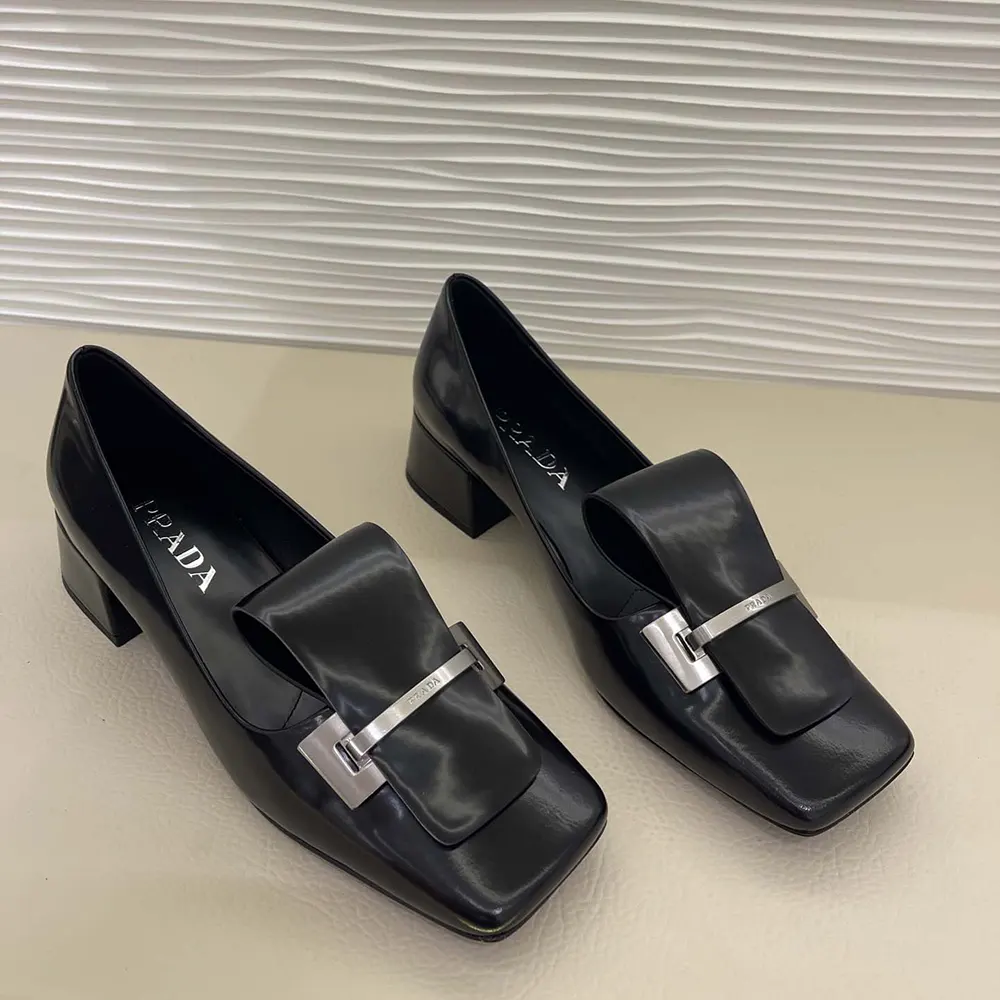 Prada Women Brushed Leather Pumps-Black - image 4