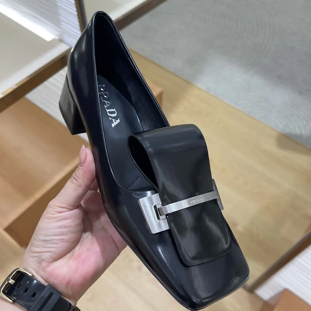 Prada Women Brushed Leather Pumps-Black - image 6