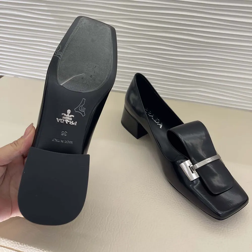 Prada Women Brushed Leather Pumps-Black - image 8