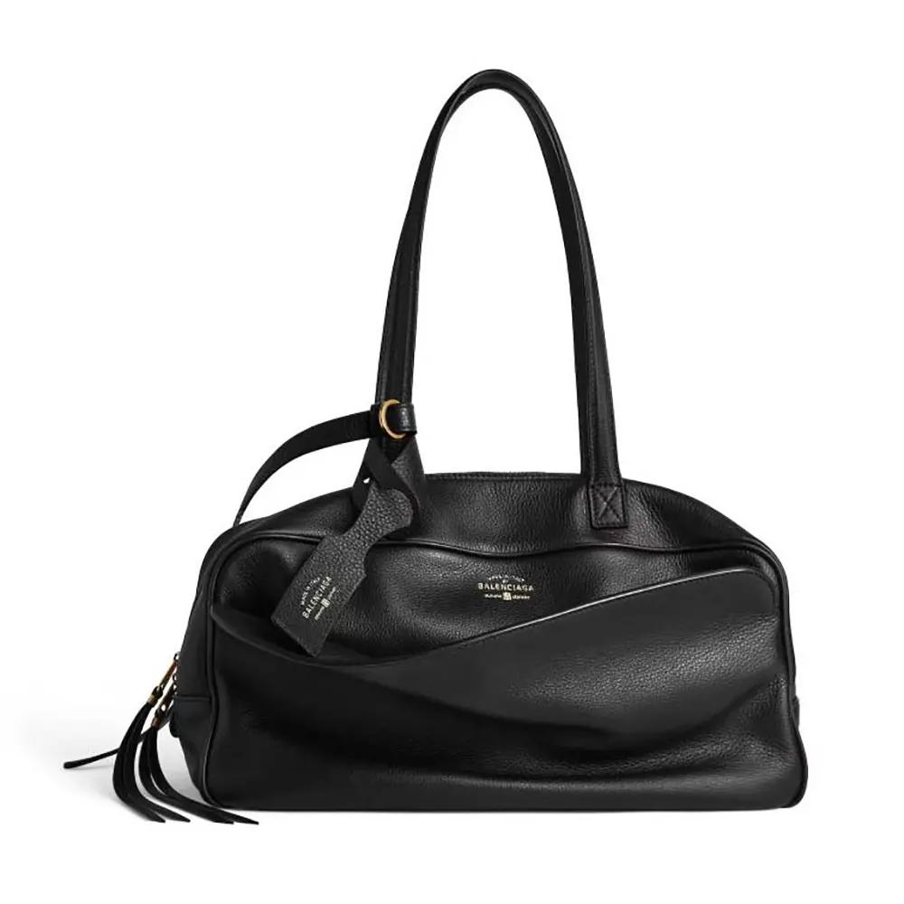 Front view of Prada Women Carrie Bowling Bag Medium in Black Calfskin