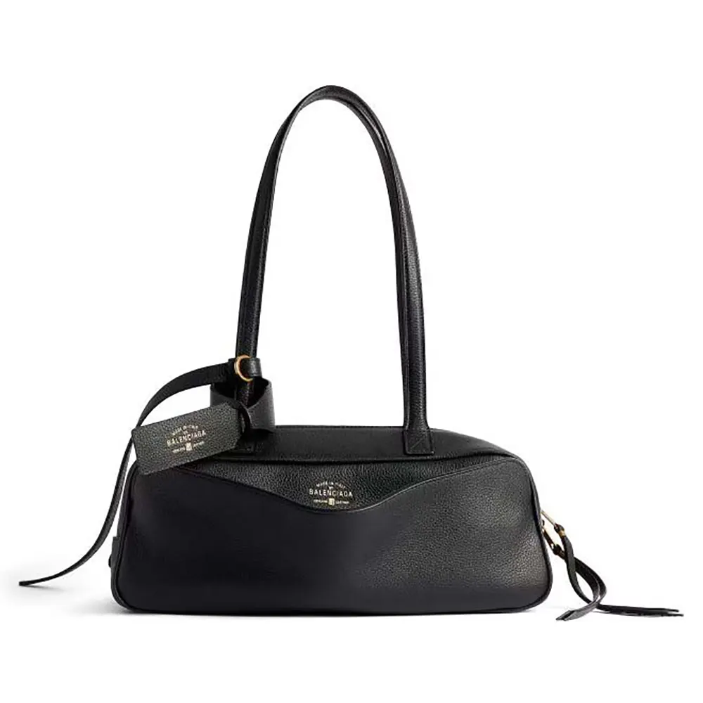Front view of Prada Women Carrie Bowling Bag Small in Black Calfskin