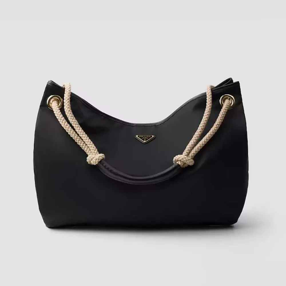 Front view of Prada Women Mariner Large Re-Nylon Shoulder Bag-Black