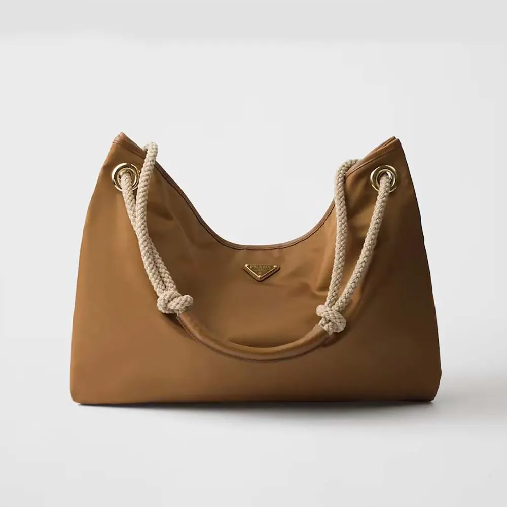 Front view of Prada Women Mariner Large Re-Nylon Shoulder Bag-Brown
