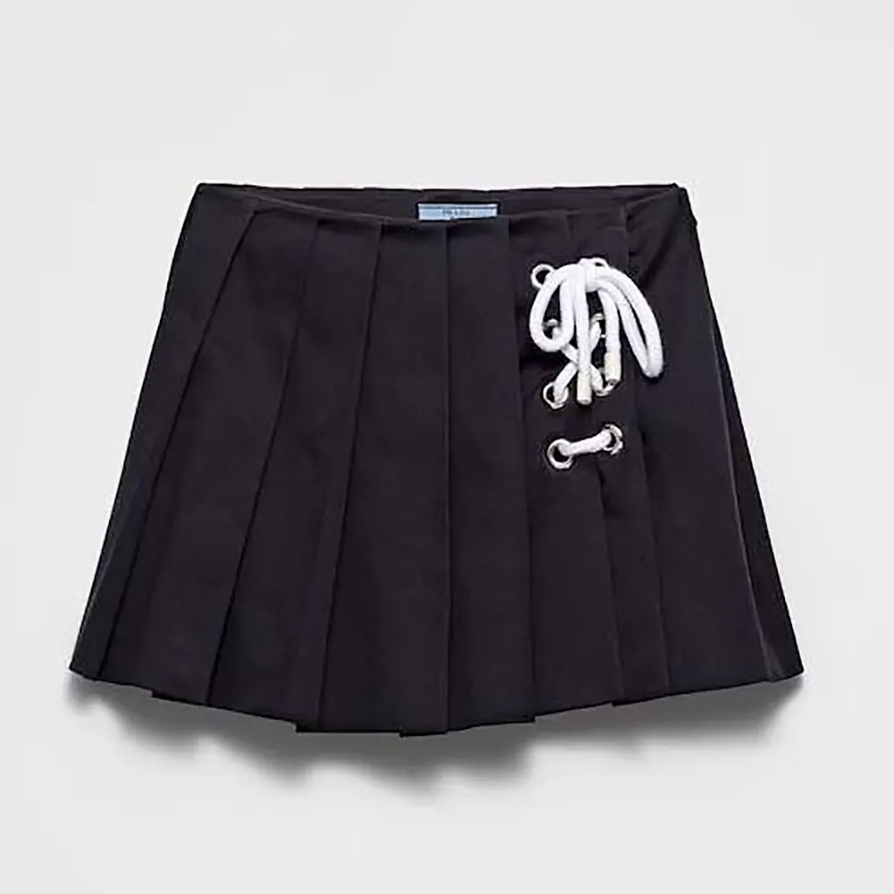 Front view of Prada Women Pleated Stretch Drill Miniskirt in black
