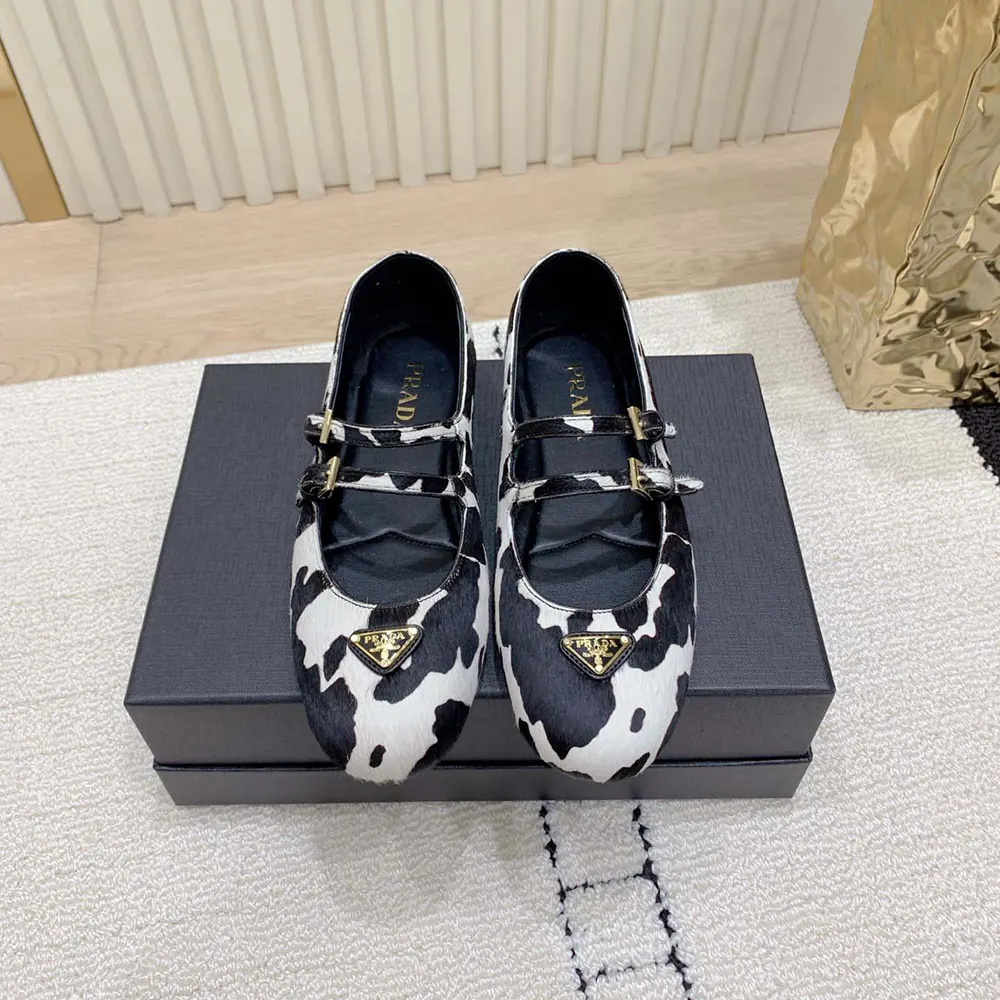 Close-up of printed leather detail on Prada Women Printed Leather Ballerinas