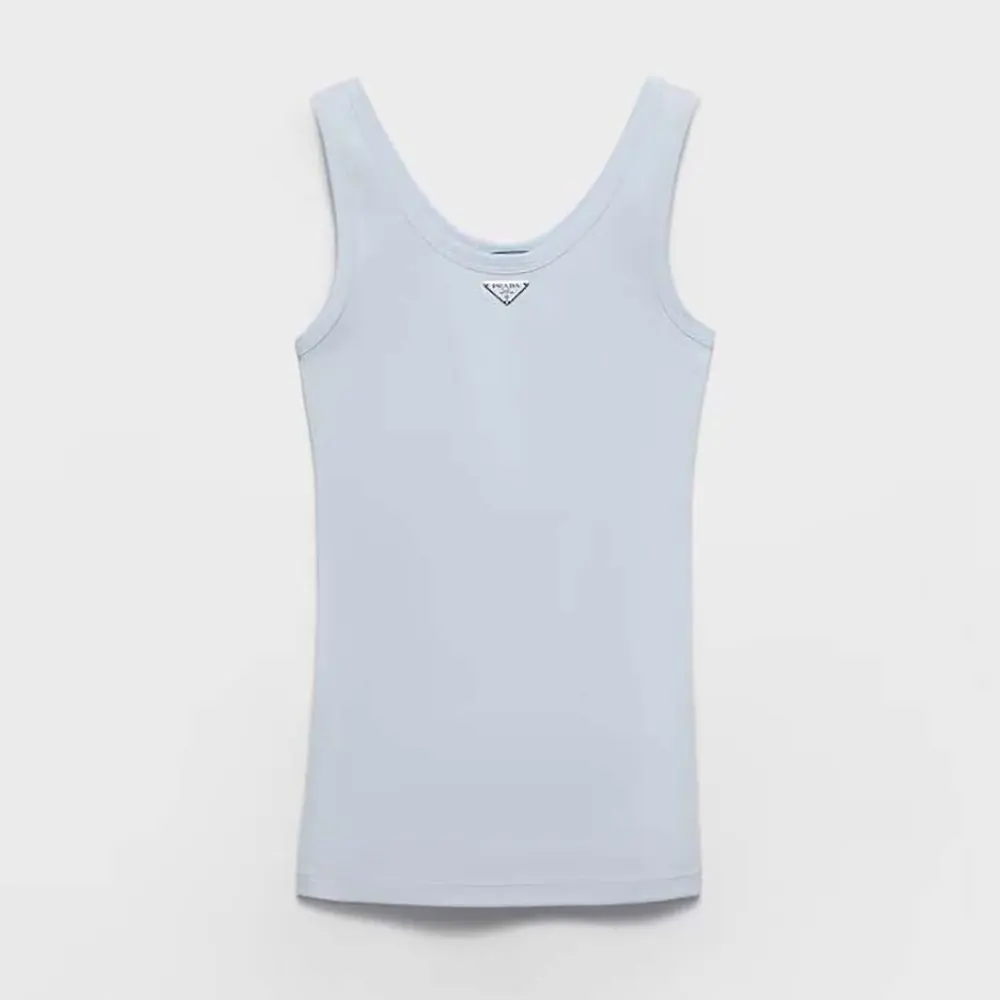 Front view of Prada Men Ribbed Knit Top-Blue on mannequin