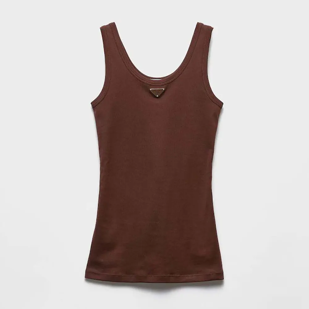Front view of Prada Men Ribbed Knit Top-Cocoa Brown showcasing fit