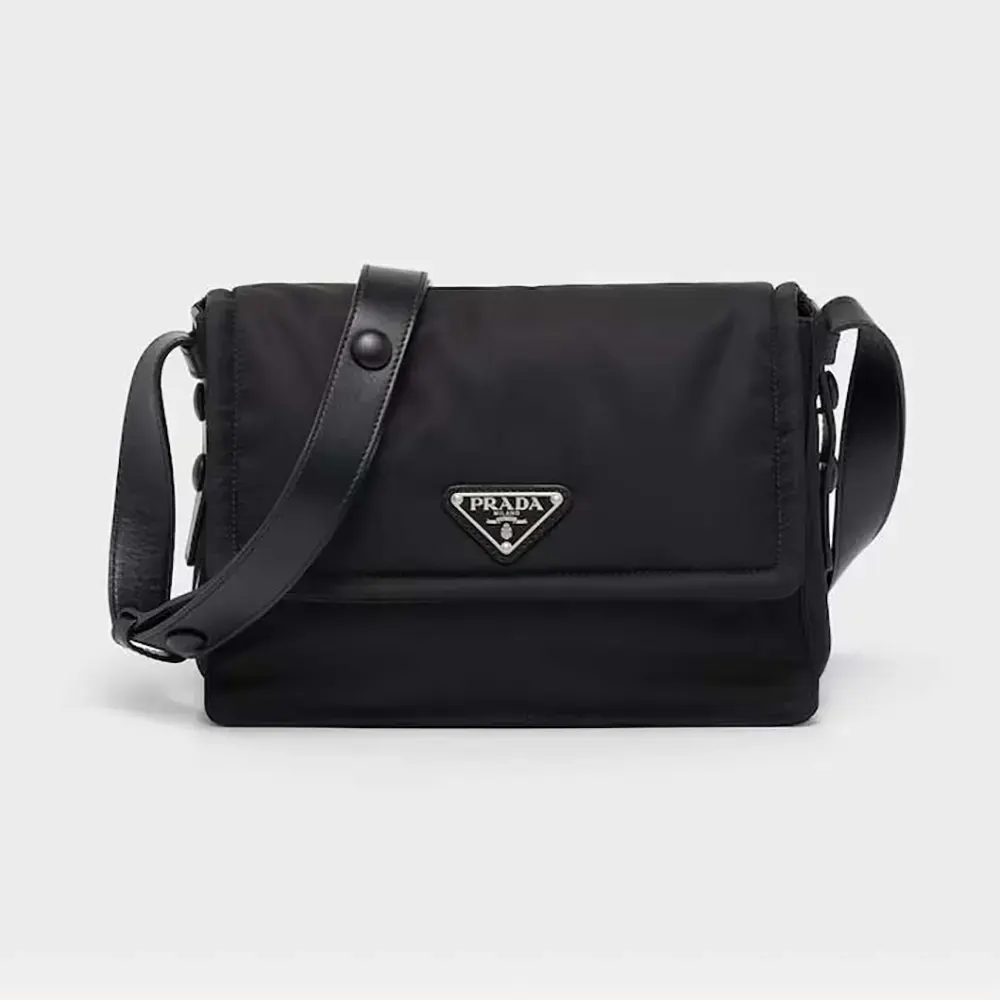 Front angle of Prada Women Small Padded Re-Nylon Shoulder Bag-Black