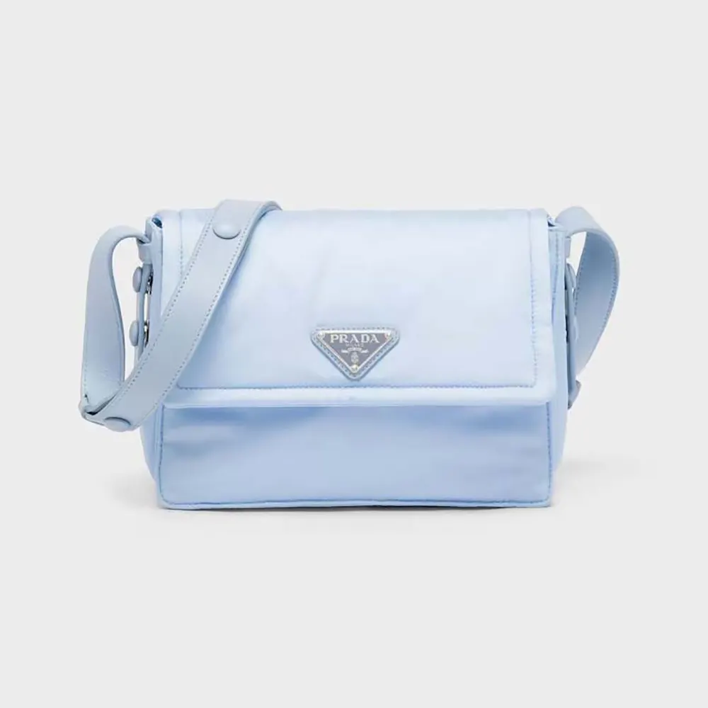 Front view of Prada Women Small Padded Re-Nylon Shoulder Bag-Blue