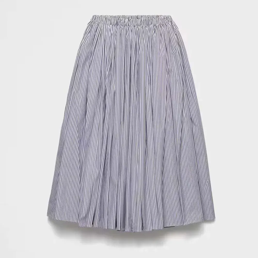 Front view of Prada Women Striped Poplin Skirt in blue stripes