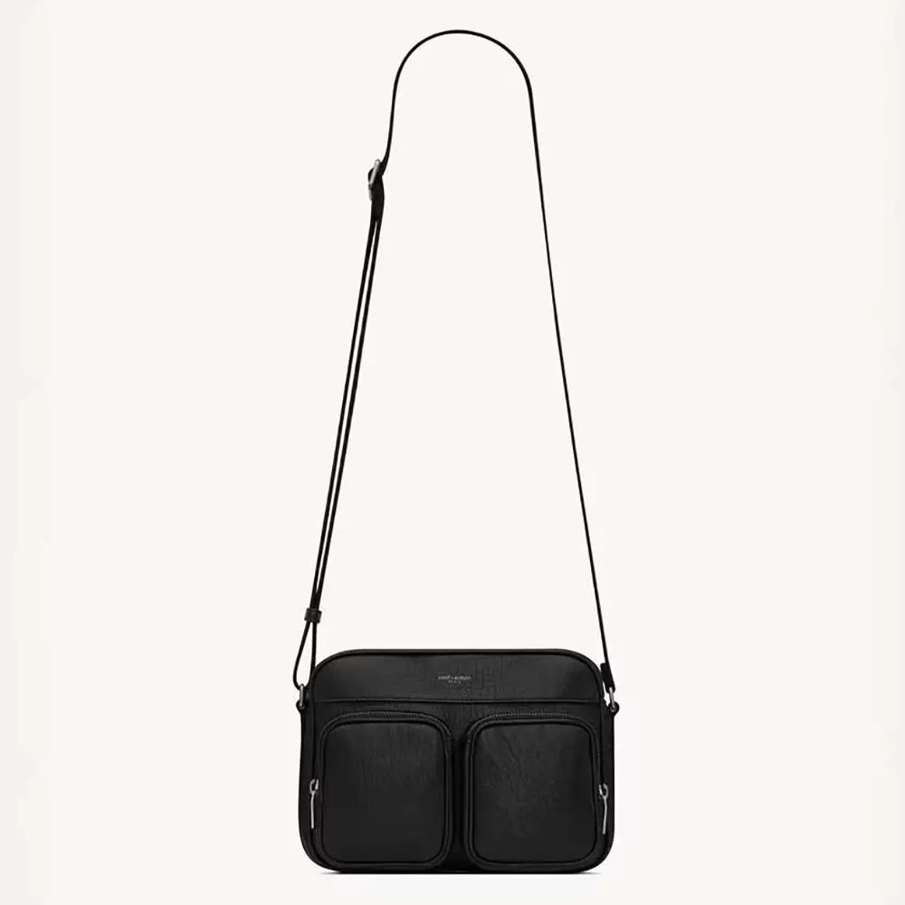 Front view of Saint Laurent YSL Unisex City Saint Laurent Camera Bag black leather