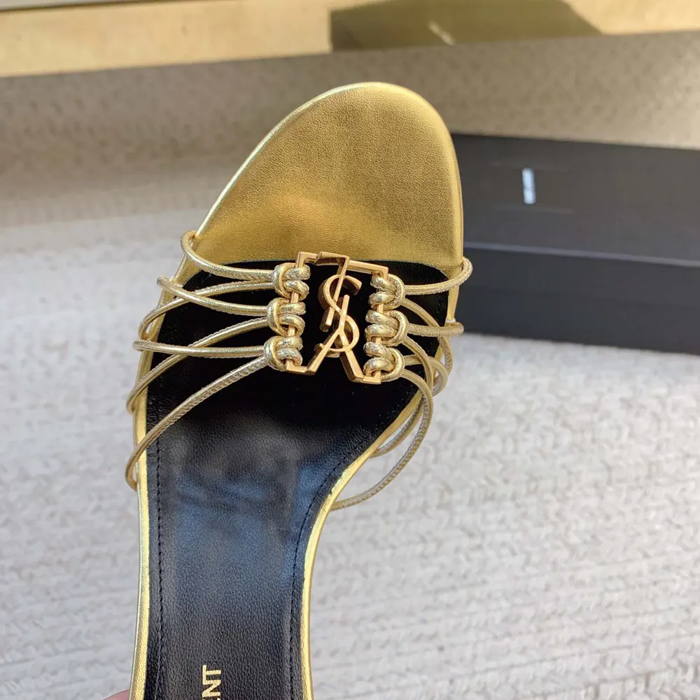Saint Laurent YSL Women Babylone Sandals in Metallic Leather - image 6