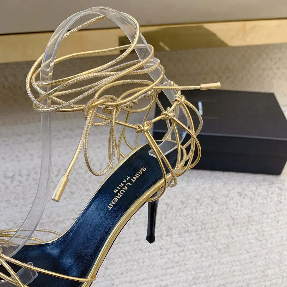 Saint Laurent YSL Women Babylone Sandals in Metallic Leather - image 5