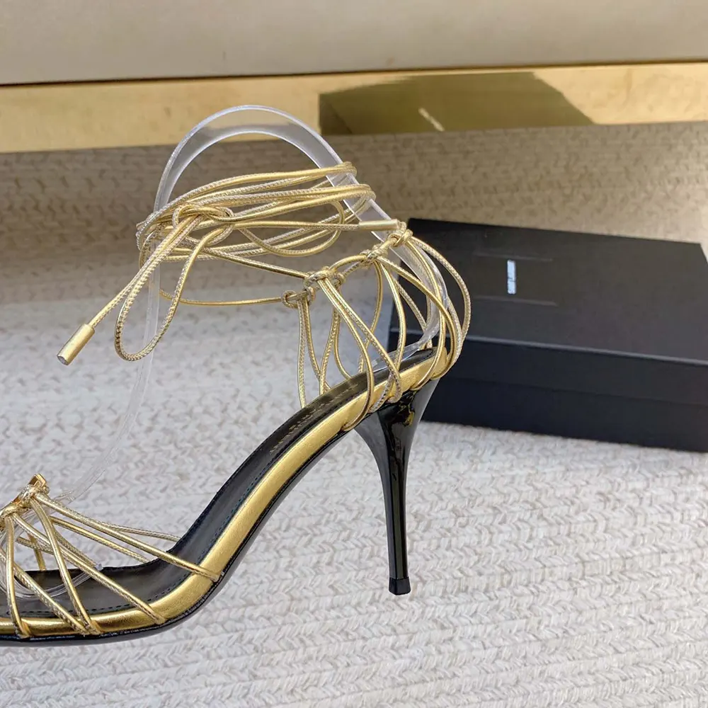 Saint Laurent YSL Women Babylone Sandals in Metallic Leather - image 4