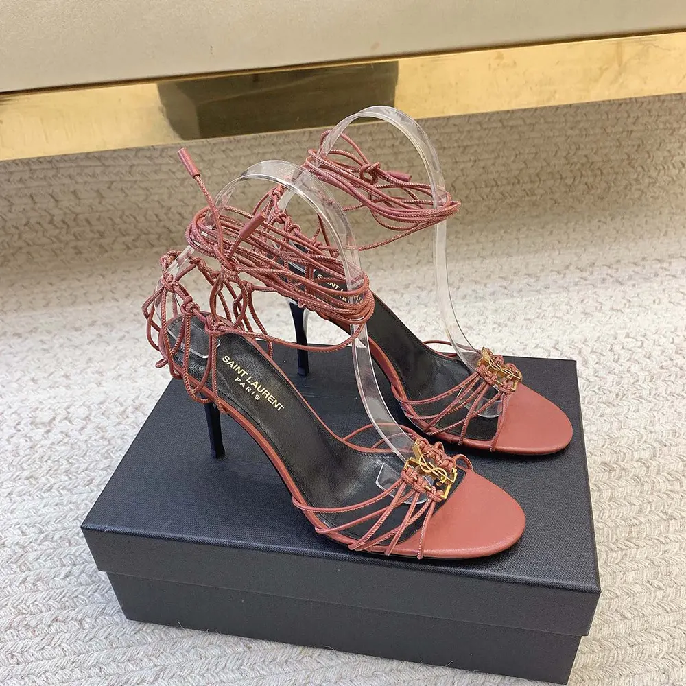 Side view showing high heel silhouette of Saint Laurent YSL Babylone Sandals
