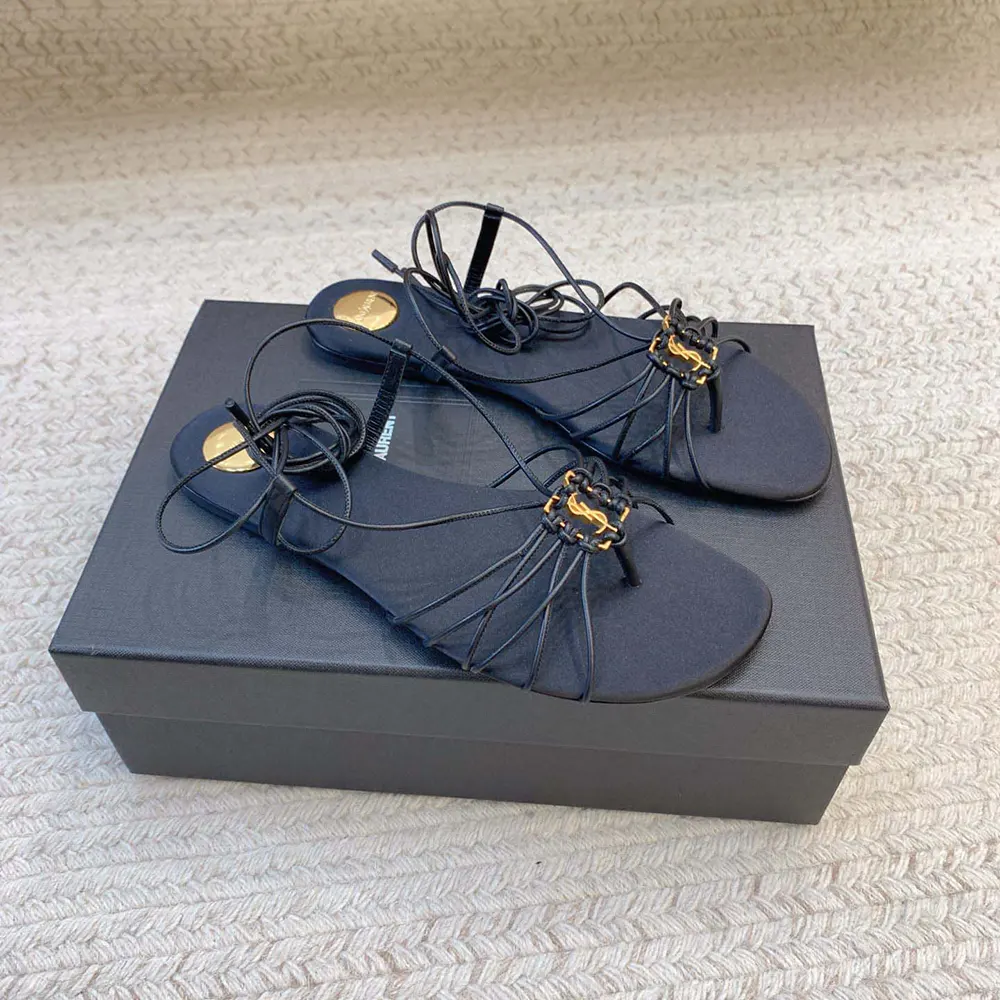 Top-down angle showing open-toe design of Saint Laurent YSL Women Babylone Sandals
