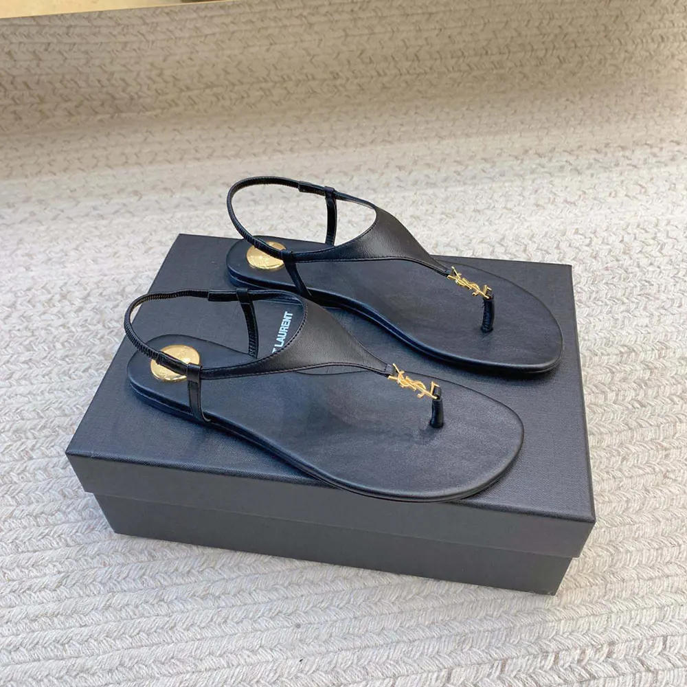 Top view showing open-toe and minimalist silhouette of Saint Laurent YSL Women Cassandra Sandals