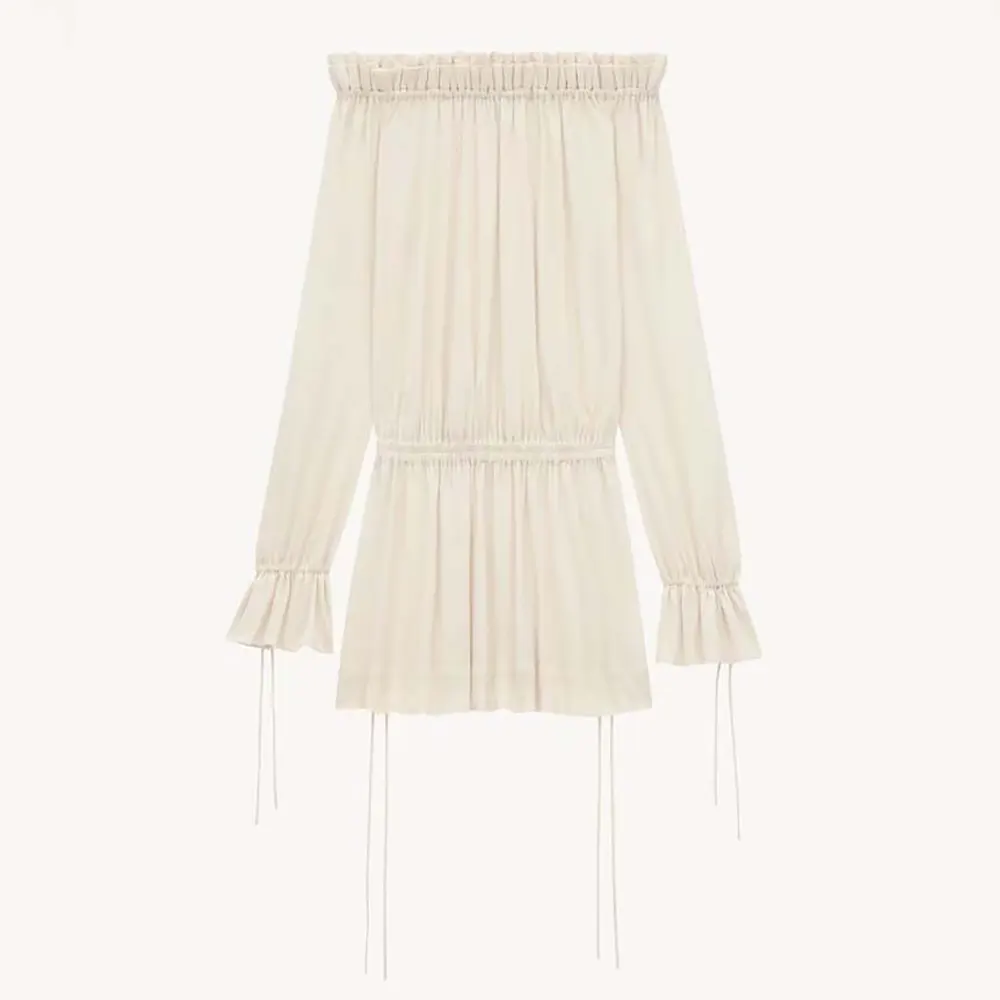 Front view of Celine Women Gathered Dress in Jersey by Saint Laurent YSL