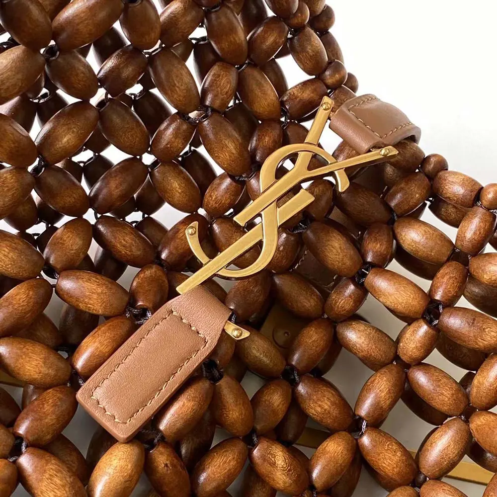 Saint Laurent YSL Women Le 5 A 7 Large in Wood Beads-Brwon - image 7