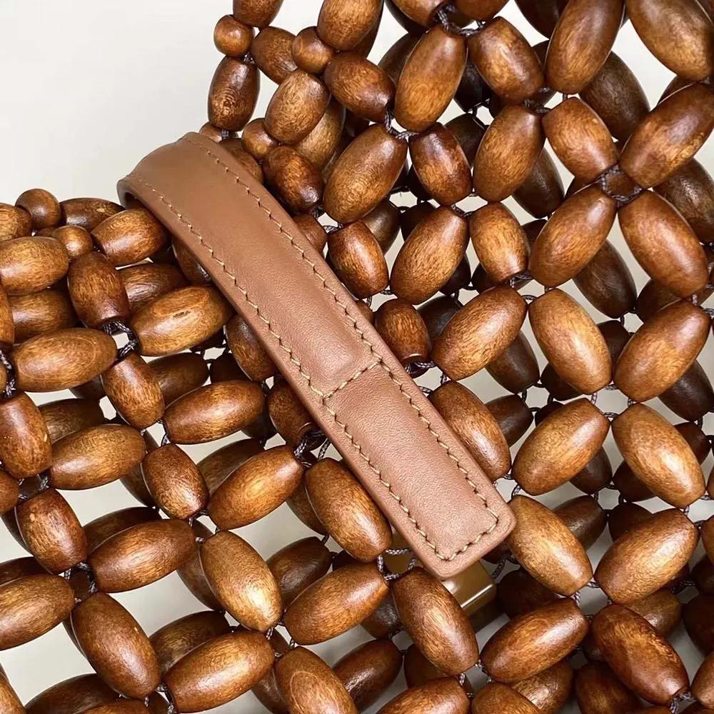 Saint Laurent YSL Women Le 5 A 7 Large in Wood Beads-Brwon - image 8