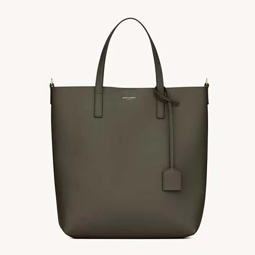 Front view of Saint Laurent YSL Women Shopping Saint Laurent Toy in Leather-Gray