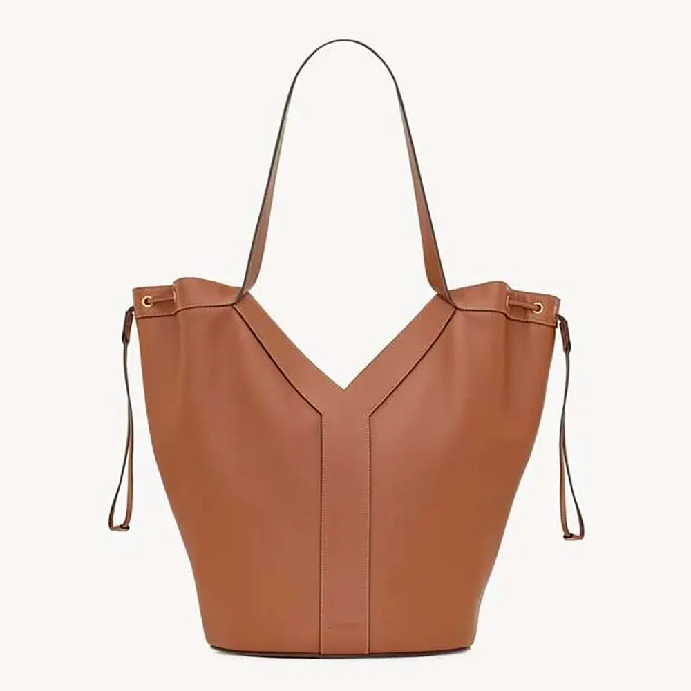 Front angle of Saint Laurent YSL Women Y Large Hobo in leather-brown