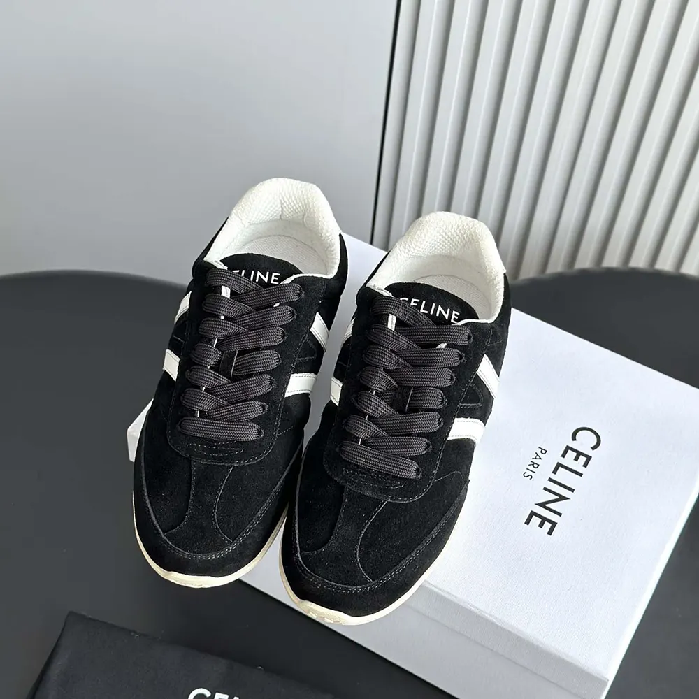 Celine Unisex Jogger Low Lace up Sneaker with Triomphe in Suede Calfskin-Black - image 4