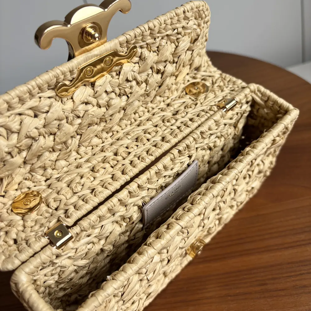 Celine Women Chain Shoulder Bag Claude in Raffia Effect Textile - image 10