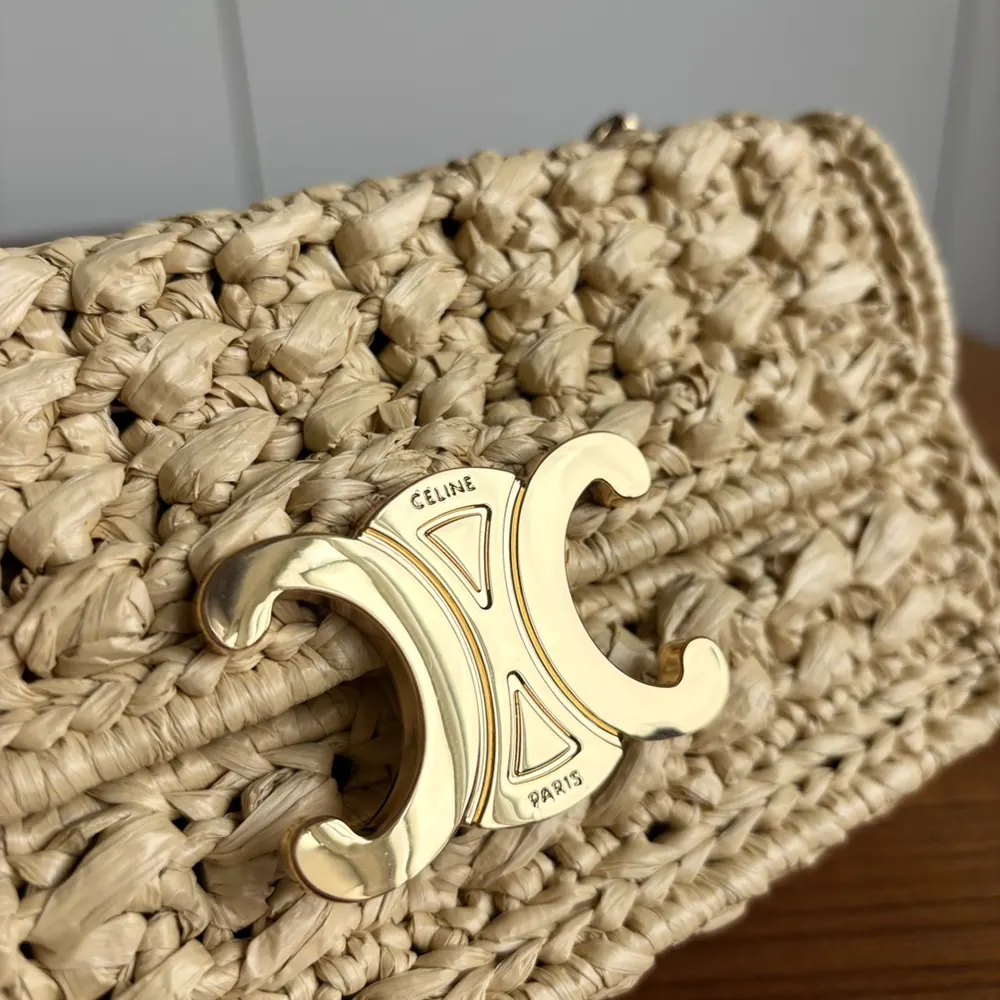 Celine Women Chain Shoulder Bag Claude in Raffia Effect Textile - image 9