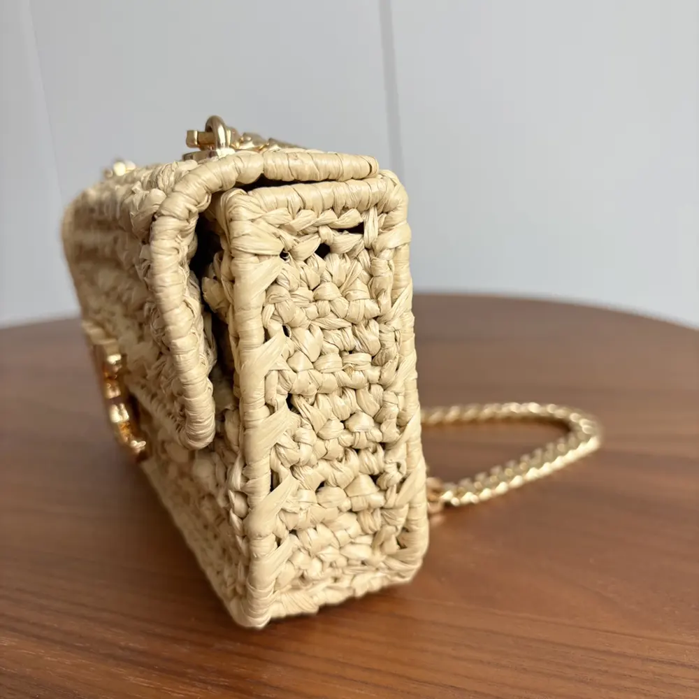 Celine Women Chain Shoulder Bag Claude in Raffia Effect Textile - image 6