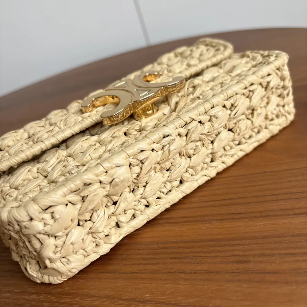 Celine Women Chain Shoulder Bag Claude in Raffia Effect Textile - image 5