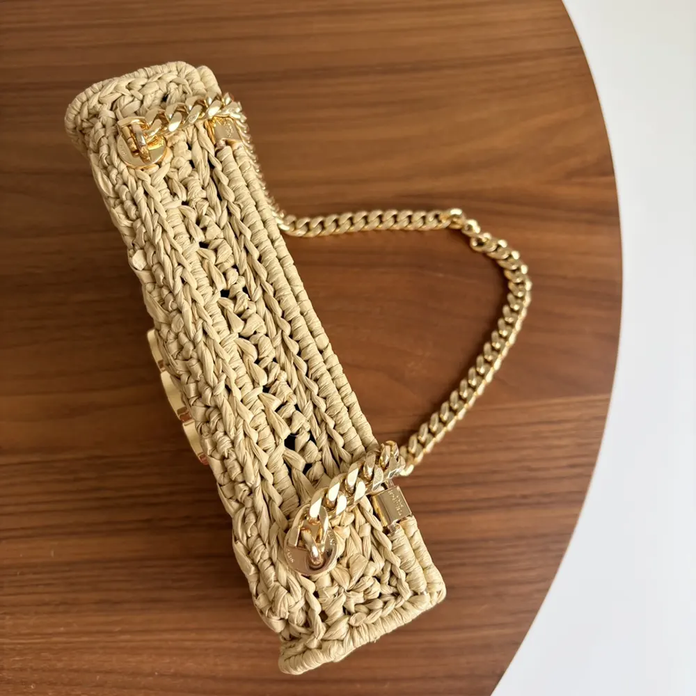 Celine Women Chain Shoulder Bag Claude in Raffia Effect Textile - image 4