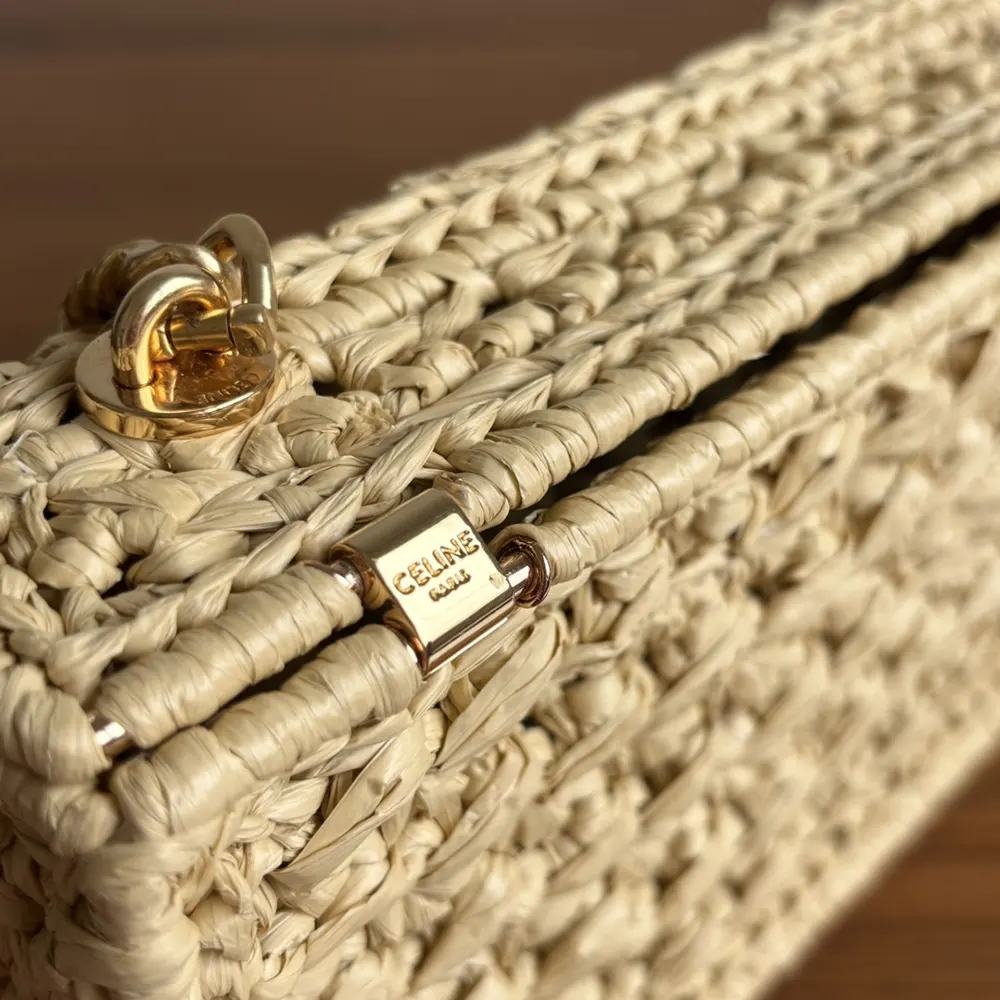 Celine Women Chain Shoulder Bag Claude in Raffia Effect Textile - image 8