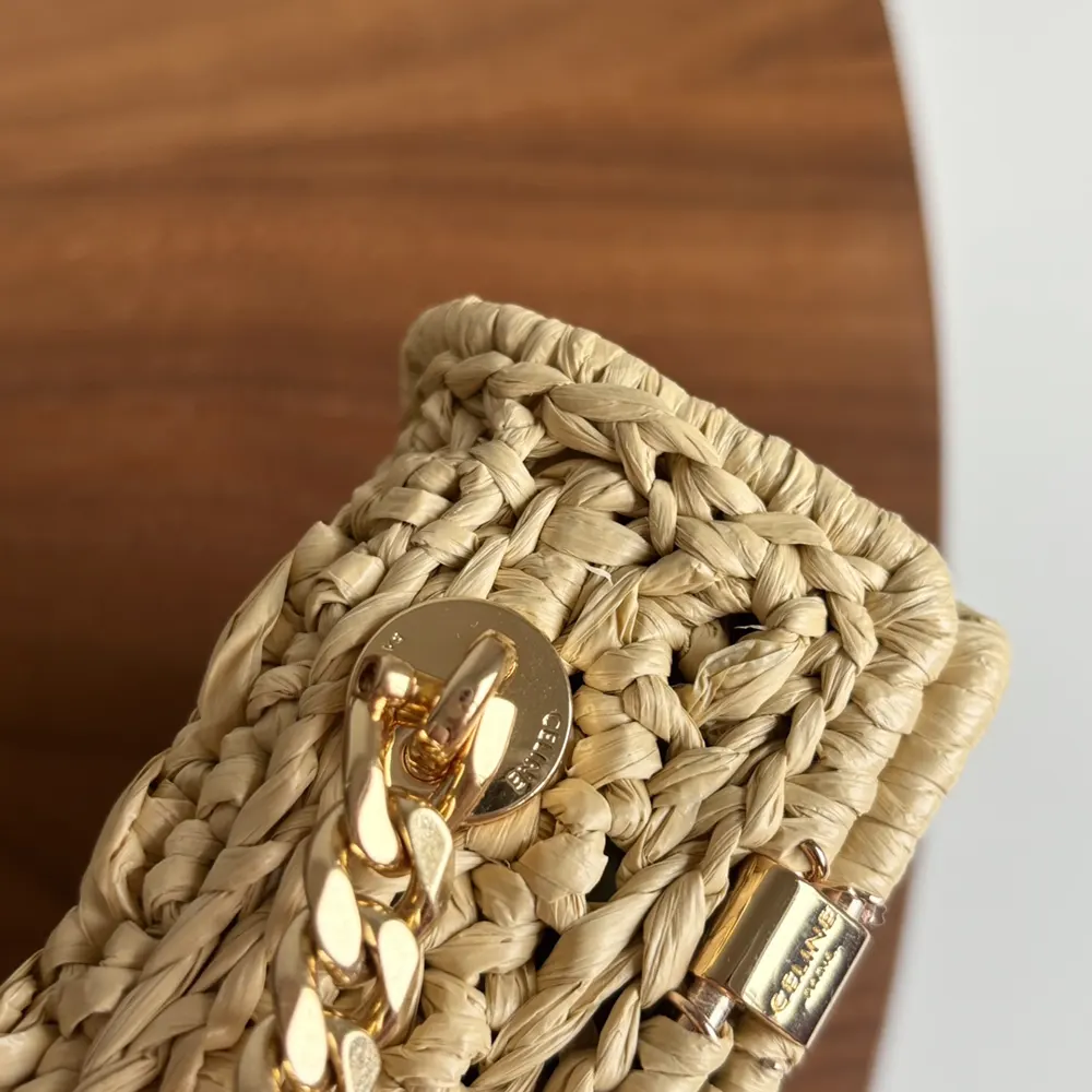 Celine Women Chain Shoulder Bag Claude in Raffia Effect Textile - image 7