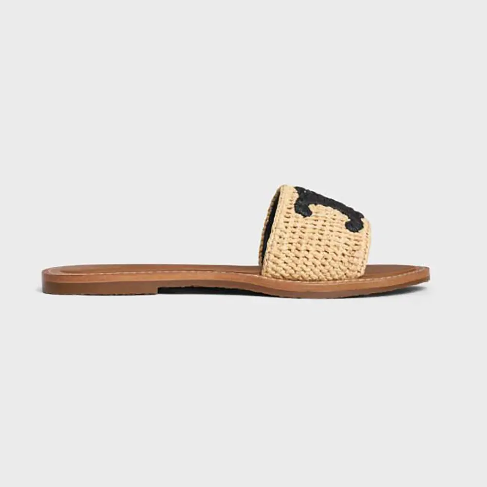 Side profile of Celine Women Lympia Mule in Raffia sandal