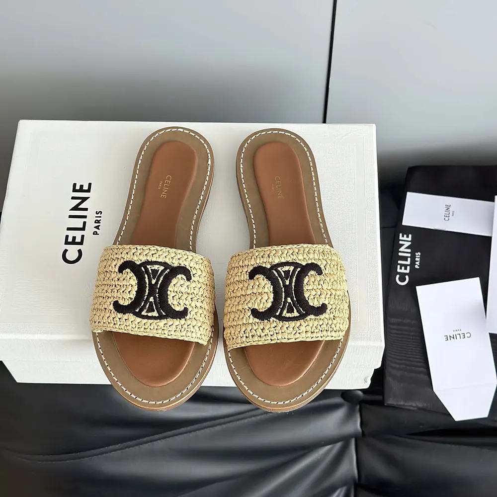 Top view showing open mule silhouette of Celine Women Lympia Mule in Natural