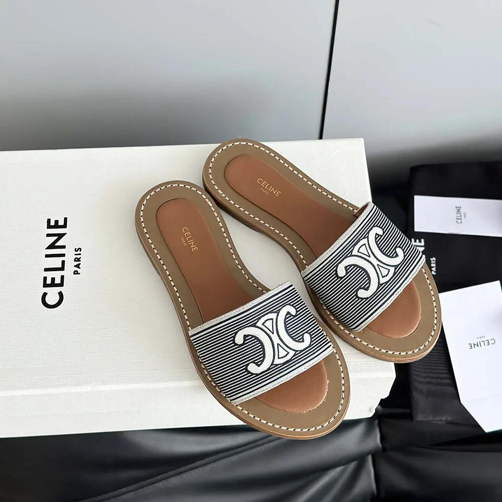 Celine Women Lympia Mule in Striped Textile with Triomphe - image 4