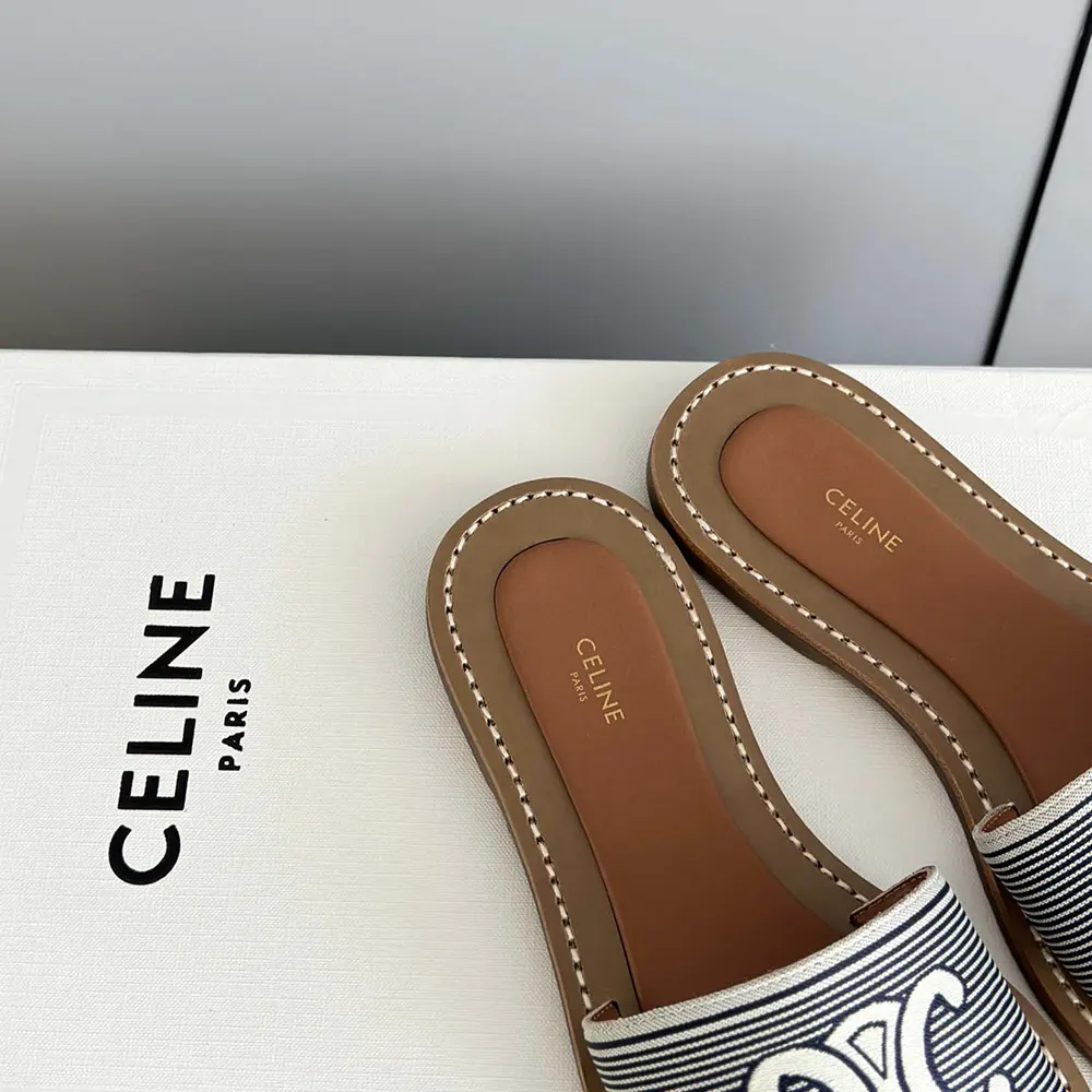 Celine Women Lympia Mule in Striped Textile with Triomphe - image 9