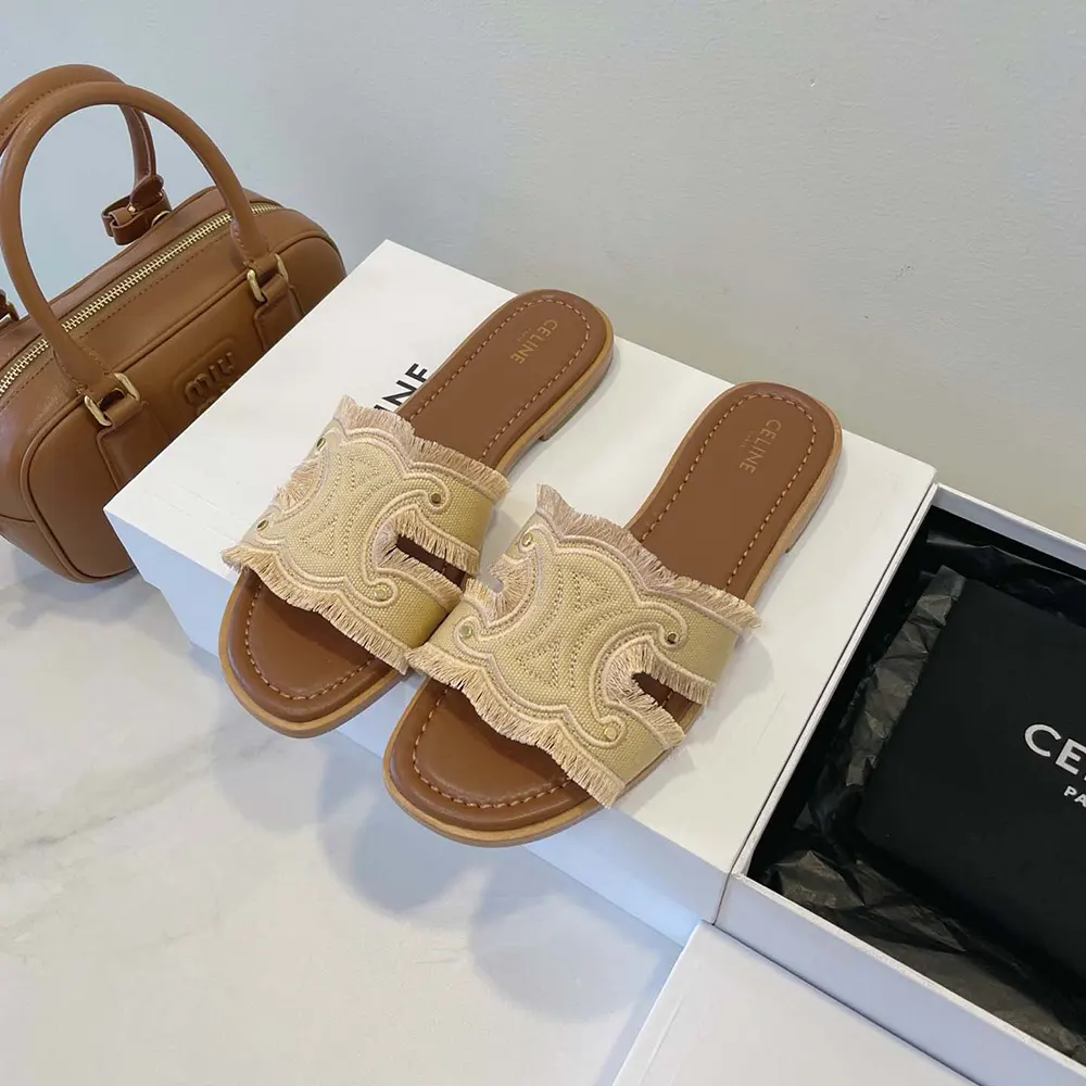 Close-up of fringed detail on Celine Women Marina Fringed Mule