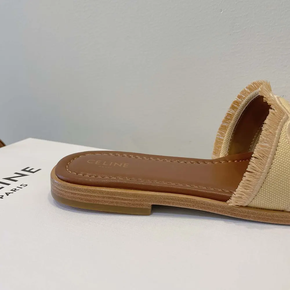 Celine Women Marina Fringed Mule in Cotton-Beige - image 9