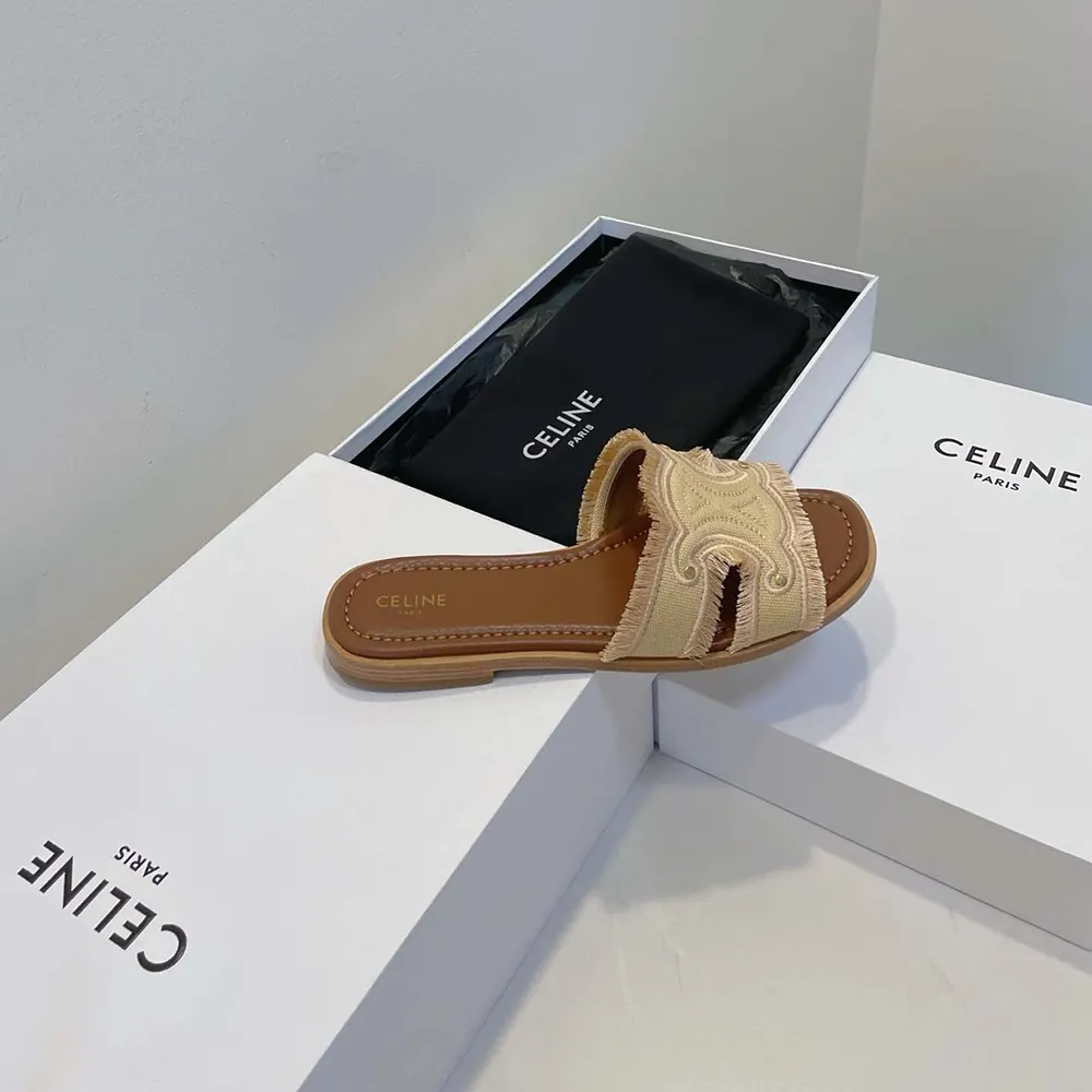 Celine Women Marina Fringed Mule in Cotton-Beige - image 8