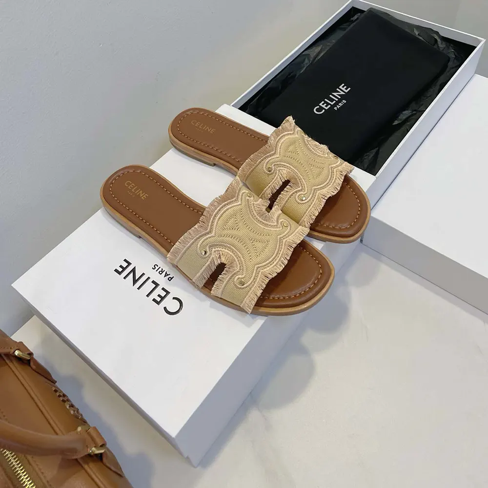 Overhead shot showing open toe of Celine Women Marina Fringed Mule