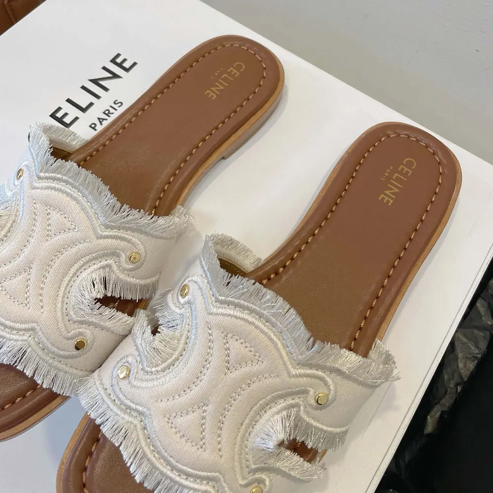 Celine Women Marina Mule in Fringed Canvas-White - image 9