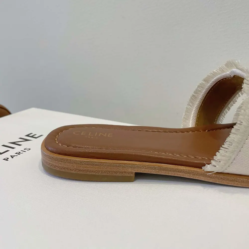 Celine Women Marina Mule in Fringed Canvas-White - image 8
