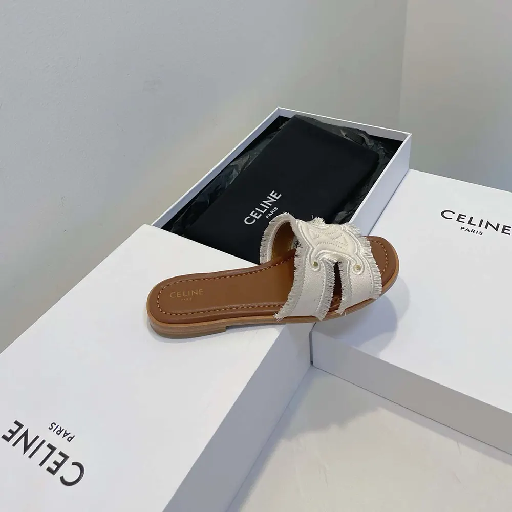Celine Women Marina Mule in Fringed Canvas-White - image 6