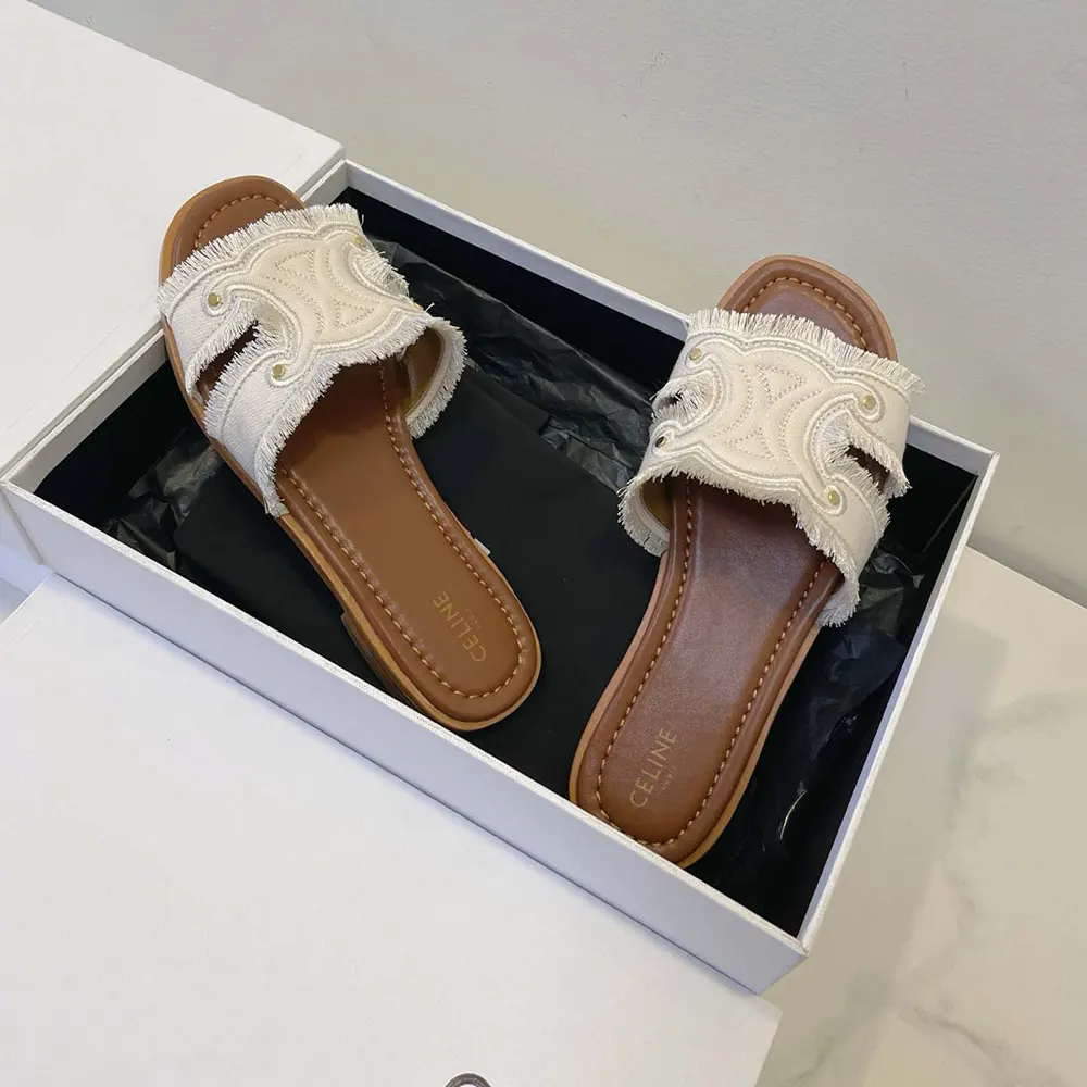 Celine Women Marina Mule in Fringed Canvas-White - image 4
