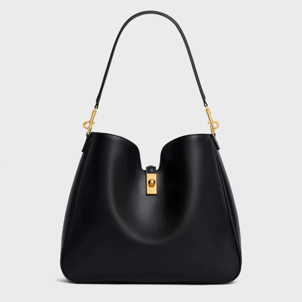 Front view of Celine Women Medium Camille 16 Soft Bag in Black calfskin