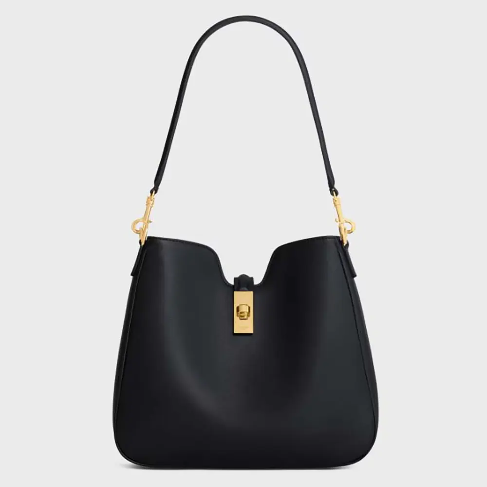 Front view of Celine Women Small Camille 16 Soft Bag in black calfskin