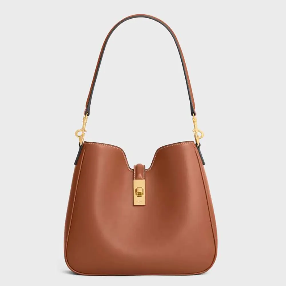 Front view of Celine Women Small Camille 16 Soft Bag in brown calfskin