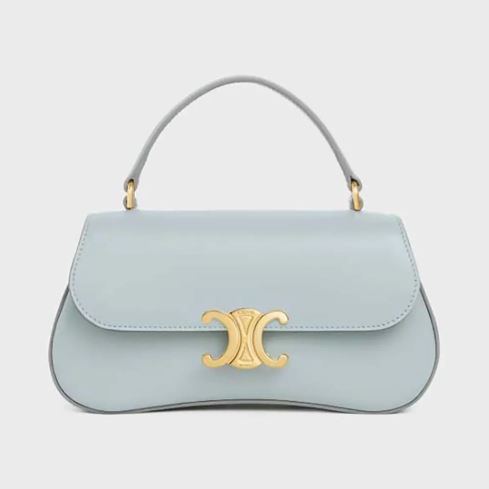 Front angle of Celine Women Teen Celine Lola shiny blue calfskin bag